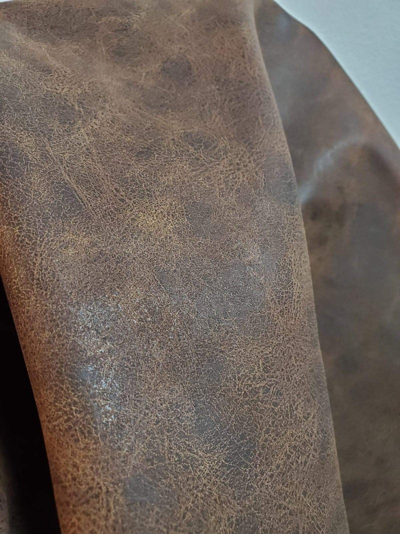 NAT Leathers | Brown Distressed Crazy Horse Oily Faux Vegan Leather PU (Peta Approved Vegan) | 2 Yards (72 inch Length x 54 inch Wide) Cut by Yard Synthetic Pleather 0.9 mm Upholstery | 72"X54" - Image 4